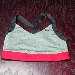 Nike Gray Sports Bra with Red Band and Black Straps